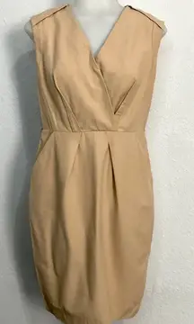 Ann Taylor Petite Tan Pencil Faux Wrap Dress Size 4 Petite