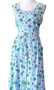 Lindy Bop UK 14 Dress Retro Plus 50s Pinup Cotton Stretch RARE Atomic Owls 40s