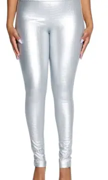 Naked Wardrobe Oh So Tight Crocodile Faux Leather Leggings Silver‎ M