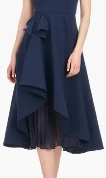 NWOT Kay Unger Begonia Ruffled A-Line sleeveless V neck Navy Dress sz 14