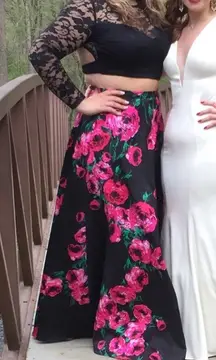 Prom Dress 2 piece 14/16 Stunning Black Floral Maxi Skirt Pink Roses High Waist