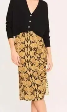 BA&SH Jupe Carry Midi Skirt, Slit, Ruched, Snakeskin, Size 2 (8/M)