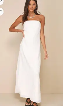 Lulus Radiant Season Ivory Plisse Cutout Strapless Maxi Dress