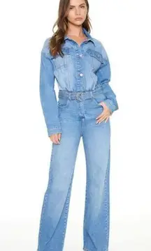 Forever 21 Premium Belted Wide-Leg Denim Jumpsuit Size M