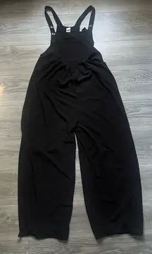 Halara Black Overalls Jumpsuit Pleated Adjustable Strap Pockets Casual Size M