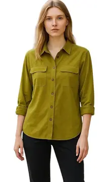 Chico’s 100% Silk Button Down Blouse Chartreuse Size 1(M) Coastal Minimalist