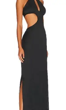 Revolve NWT Hansen & Gretel Monte Carlo Dress MEDIUM Black Satin Cutout Maxi Cocktail