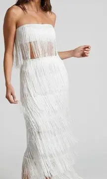 Showpo Amalee White Fringe Midi Set