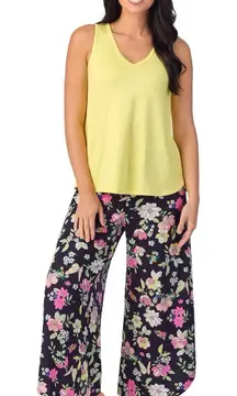 Cuddl Duds Womens Large Pajama Pants‎ Capri Black Floral Elastic Waist