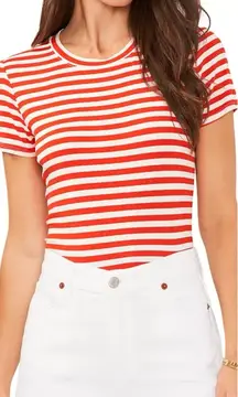 Vince Camuto Short Sleeve Crew Neck Stripe Tee in Tulip Red & White Plus Size 2X