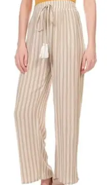 Elan Women's Size Small 100% Linen Striped White Pink‎ Flowy Pants