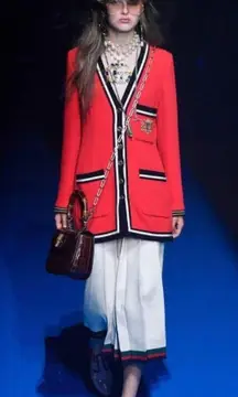 ST JOHN By MARIE GRAY Sportswear 3-Pocket Red Blk Ecru Open Cardigan Jacket EUC M VNTG