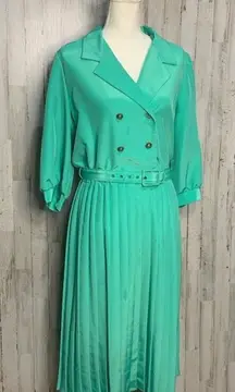 Breli Vintage Green‎ Pleated Maxi Dress Size 12 Formal Long Sleeve