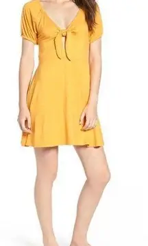 Love, Fire Tie Front Sun Dress, Mustard Yellow White Size S NWT