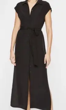 Club Monaco Black Maxi Button Down Floral Textured Danielle Dress Size 8 No Belt