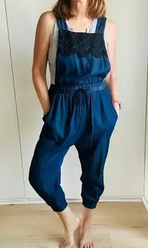 90s Anna Sui Denim Chambray Overalls Capri Size Small jogger bibs vintage