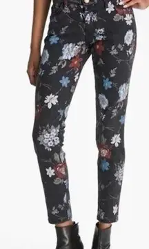 Current/Elliot Black Wild Flower Low Rise Skinny Stiletto Ankle Jeans Size 24 XS