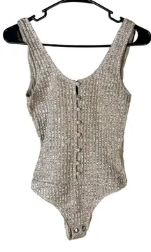 Privacy Please Sleeveless Buttonup Front Ribbed Texture Bodysuit XS‎