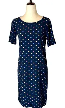 J. Jill Navy Blue Multi‎ Color Polka Dot Rayon Short Sleeve Shift Dress Size 2