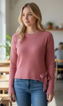 NWT French Connection Women's  Side Drawstring Tie Sweater XL In Color ROSEKISS