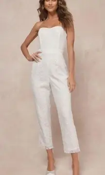 NWT Redefined Elegance White Floral Lace Sequin Strapless Jumpsuit Size L