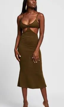 REVERSE Dark Olive Green Cut-Out Midi Dress