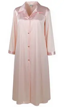 Vanity Fair Womens Pink Satin Lace Trim Long Sleeve Full Length Robe L