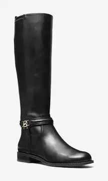 NIB Michael Kors Mindy Leather Equestrian Style Bombe Tall Black Boot Size 7
