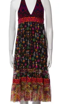 Agua Bendita Day of the‎ Dead Halter Midi Dress Small