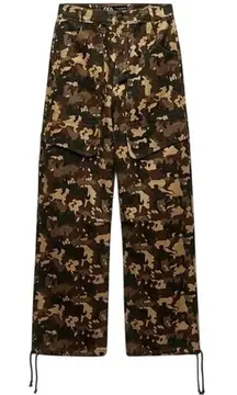 ZARA Camouflage Cargo Pants Women Drawstring Ankle Utility Pockets Size S