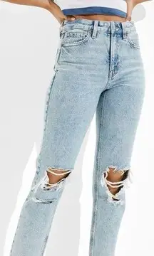 Mom Straight Ripped Distressed High Rise Light Wash Jeans Size 12