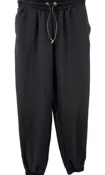 Zara Women M High-Rise Tapered‎ Jogger Black Pockets Stretch Drawstring Gold