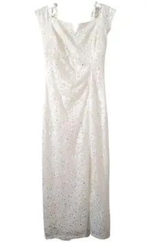 Candalite white sequin lace Women's Cocktail Wedding maxi dress gown S