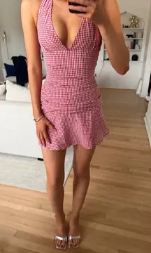Beginning Boutique Alan Red Gingham Halter Mini Dress