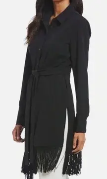 H by Halston Women's Black Fringe Button Down Tunic, L