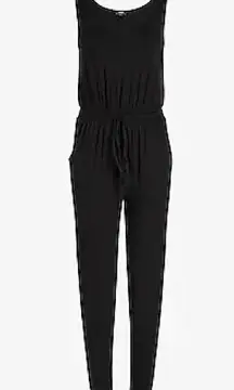 NWT EXPRESS Scoop Neck Sleeveless Tie Waist Jogger Jumpsuit XS Black Extra Small