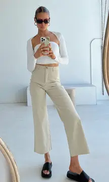 Cream Linen High Waisted Wide Leg Pants