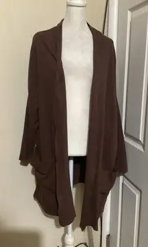 Pact Airplane Brown Organic Cotton Wrap Cardigan Oversized Pockets Women's XXL