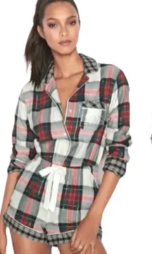 Victoria’s Secret Dream Flannel Plaid Shorts Romper Christmas Pajamas Medium