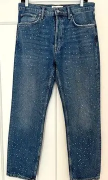 ZARA Embellished Rhinestone Button Fly Wide Leg Jeans Size 8