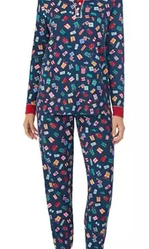 Cuddl‎ Duds 2 Piece Pajamas Set Women's Small Navy Brushed Sweater Knit Jogger