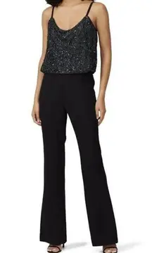 Parker Perth Black Womens Jumpsuit Size 10 Formal Sleeveless Sequin Cowl Neck