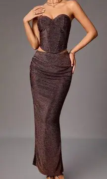 Brown Glitter Corset and Skirt Set Size L Tall