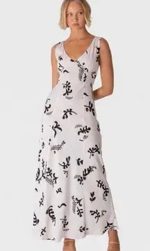 Paper Heart Black Leaf Maxi Dress Linen Blend‎ NWT Medium Flowy