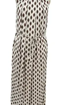 Tory Burch Cream Brown Geometric Printed Pleated Sleeveless Midi Dress Size‎ XS