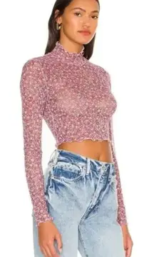 For Love & Lemons Nadia Sheer Turtleneck Crop Top Womans Small