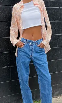 Princess Polly Holly Asymmetrical Straight Leg Denim Jean Womens 2 Mid Wash Blue