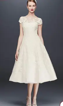 Oleg Cassini Cap Sleeve Illusion Wedding Dress (includes shoes, veil, & belt)