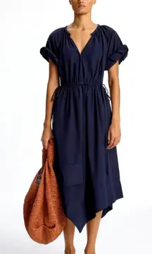 A.L.C. Odin Poplin Midi Asymmetric Cotton Dress Maritime Navy Blue Size 8 NWT