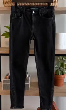 Lauren Ralph Lauren Mid-Rise Zip Ankle Washed Black Skinny Jeans, 4